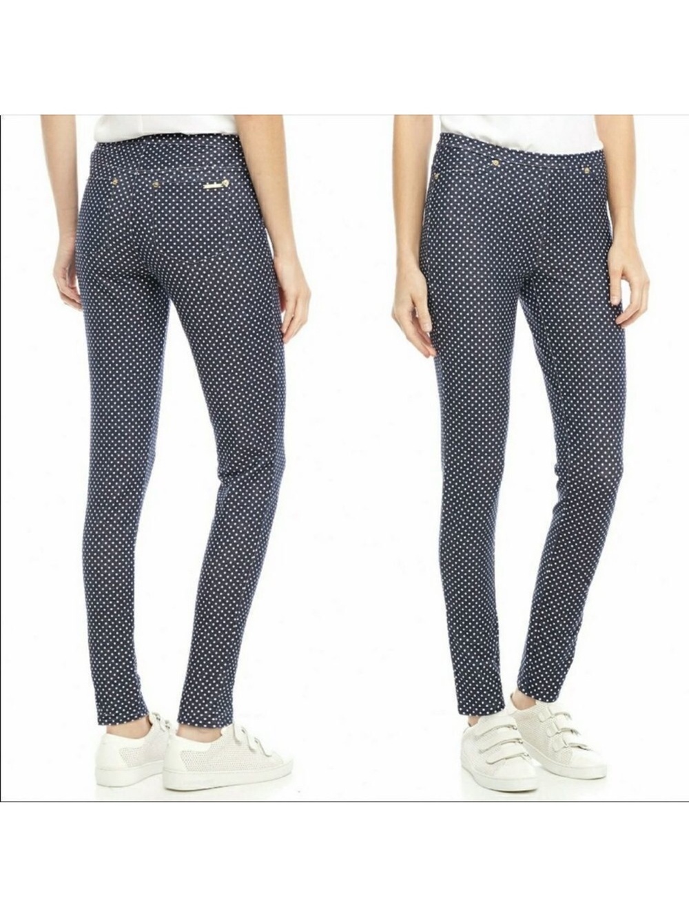 Michael Kors 12 Denim Blue White Polka Dot Pull On Leggings
